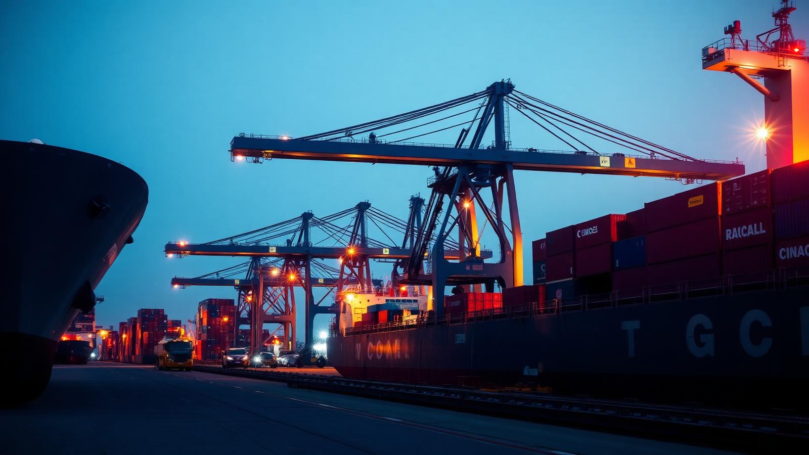 Heavy equipment loaded at a Chinese container port